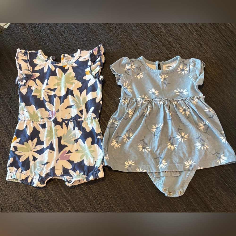 Carter's Floral Romper Set in Navy and Light Blue